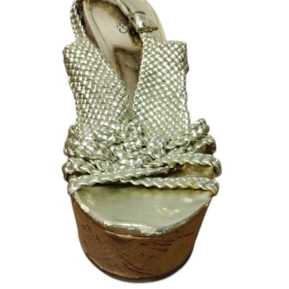 Carlos Santana Gold Woven Cork Platform Wedges 8.5M! - Picture 8 of 12